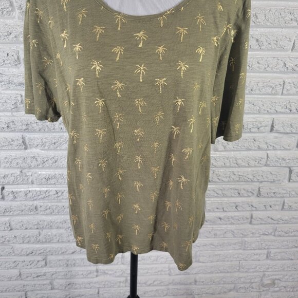 Chicos Women Top 3 Standard XL Ultimate Tee Comfy Green Gold Palm Trees NOV72XE - Picture 4 of 8